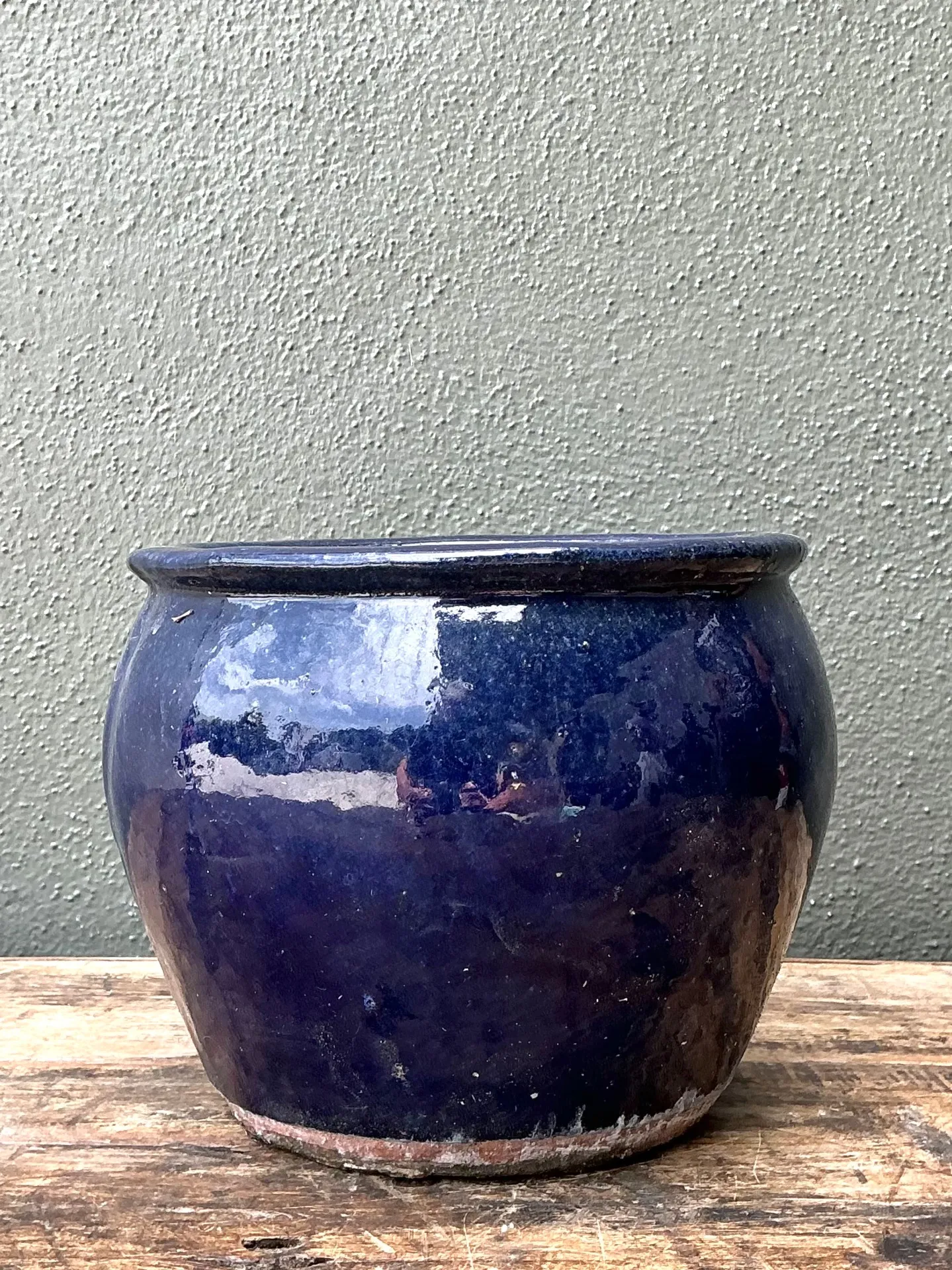 Vintage Blue Glazed Ceramic Planter — additional photo 7