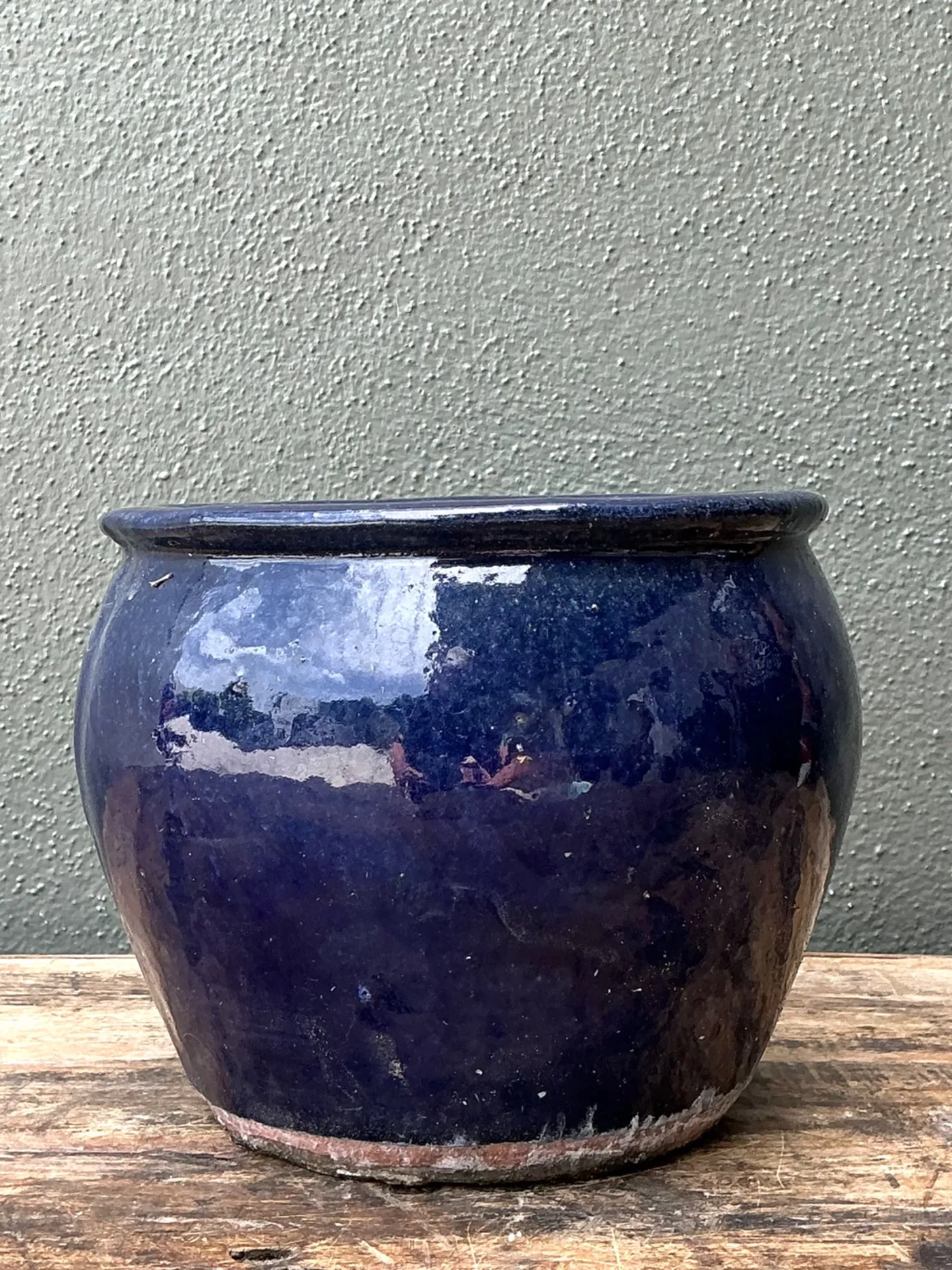 Vintage Blue Glazed Ceramic Planter — additional photo 4