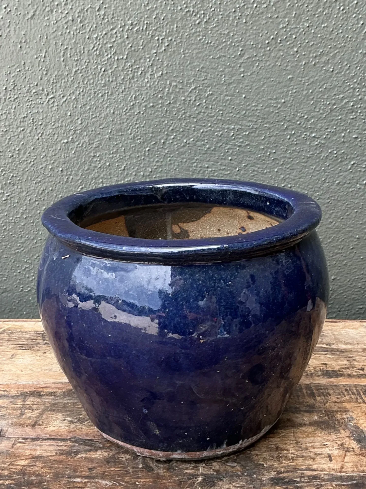 Vintage Blue Glazed Ceramic Planter — additional photo 3
