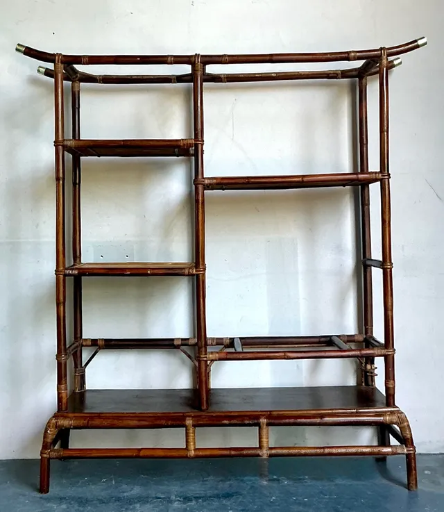 Vintage Boho Rattan Pagoda Etagere After John Wisner for Ficks Reed — additional photo 8