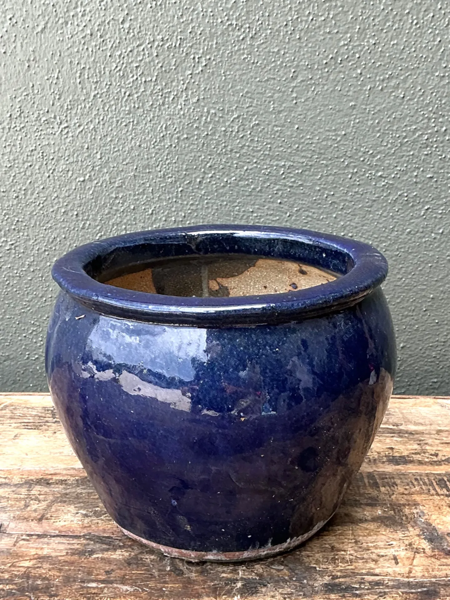 Vintage Blue Glazed Ceramic Planter — additional photo 6