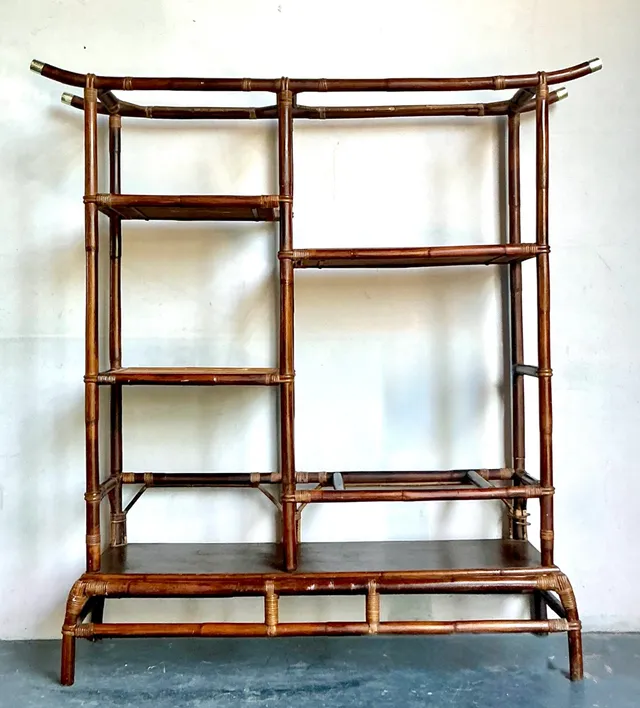 Vintage Boho Rattan Pagoda Etagere After John Wisner for Ficks Reed — additional photo 1
