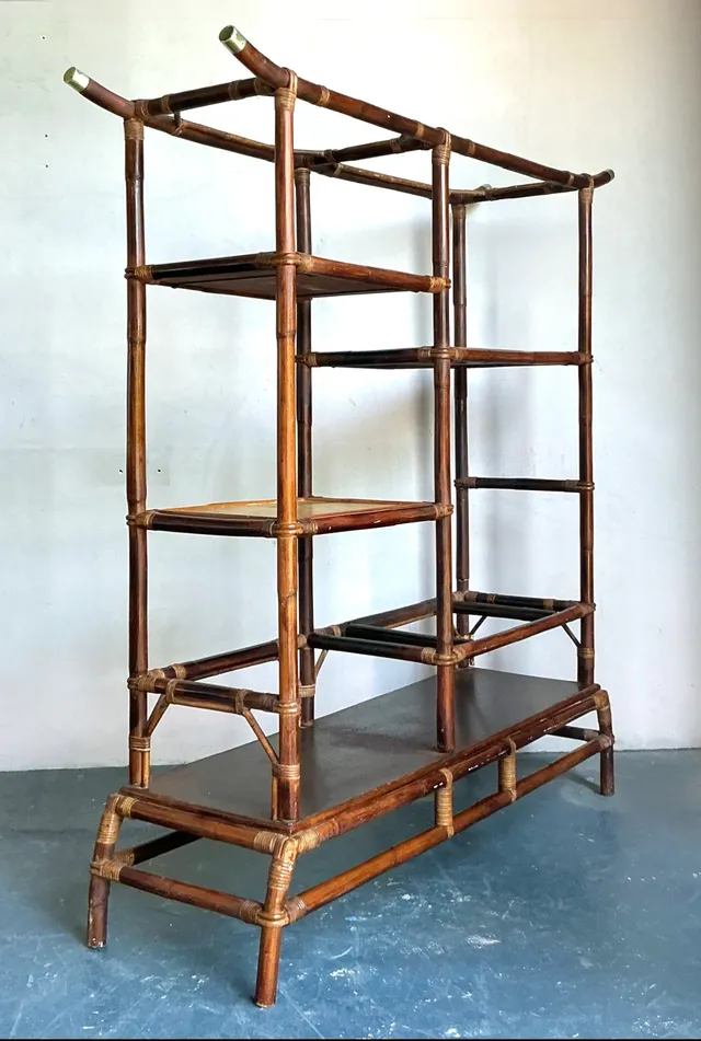 Vintage Boho Rattan Pagoda Etagere After John Wisner for Ficks Reed — additional photo 3