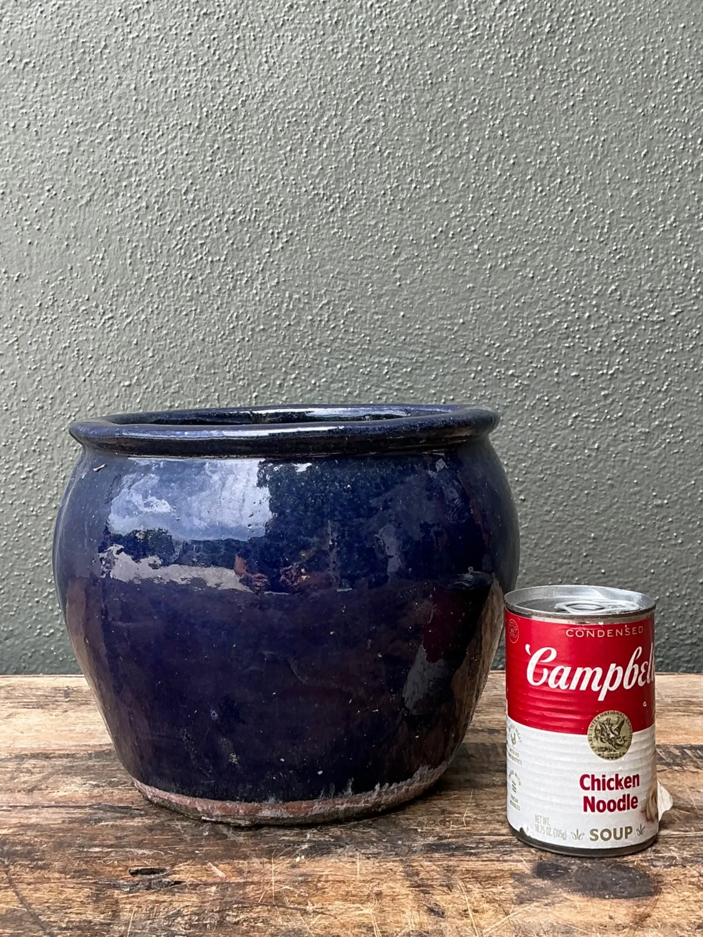 Vintage Blue Glazed Ceramic Planter — additional photo 2