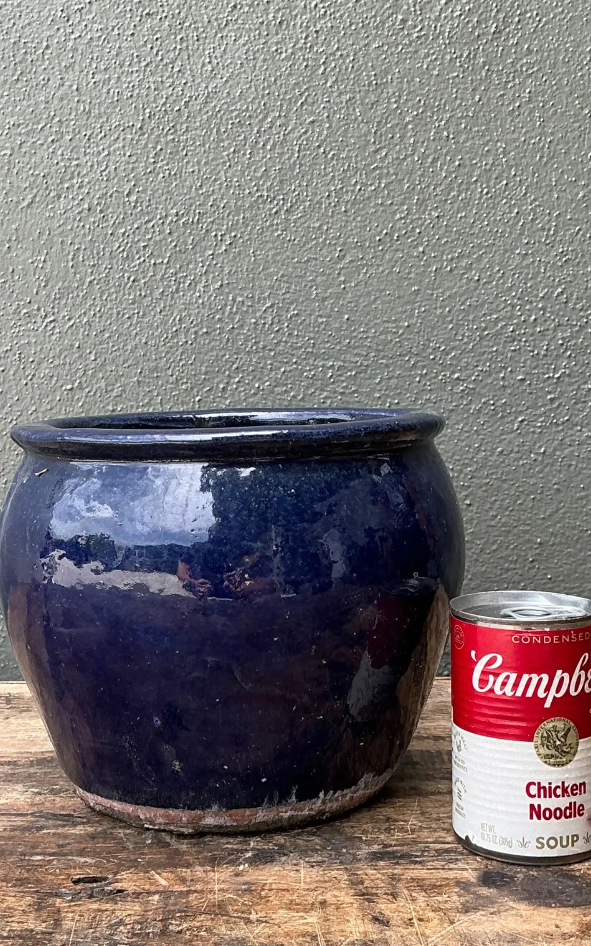 Vintage Blue Glazed Ceramic Planter — additional photo 2