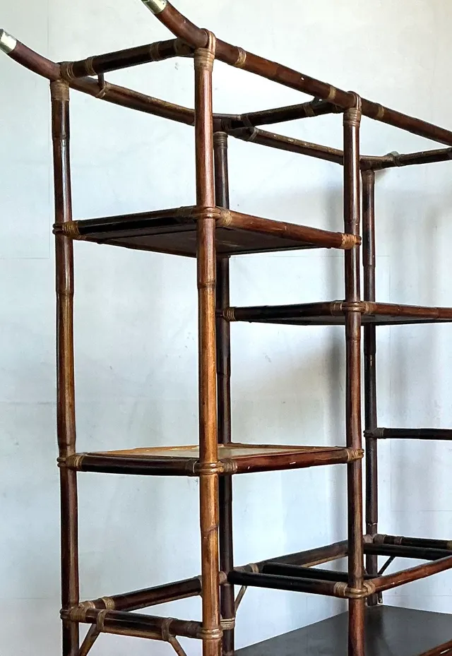 Vintage Boho Rattan Pagoda Etagere After John Wisner for Ficks Reed — additional photo 5