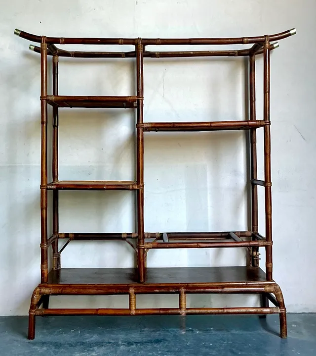 Vintage Boho Rattan Pagoda Etagere After John Wisner for Ficks Reed — additional photo 7