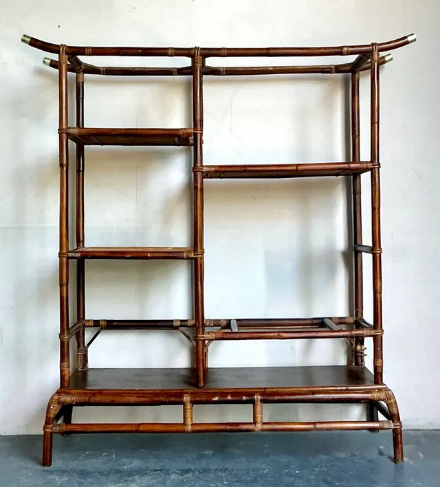 Vintage Boho Rattan Pagoda Etagere After John Wisner for Ficks Reed — additional photo 4