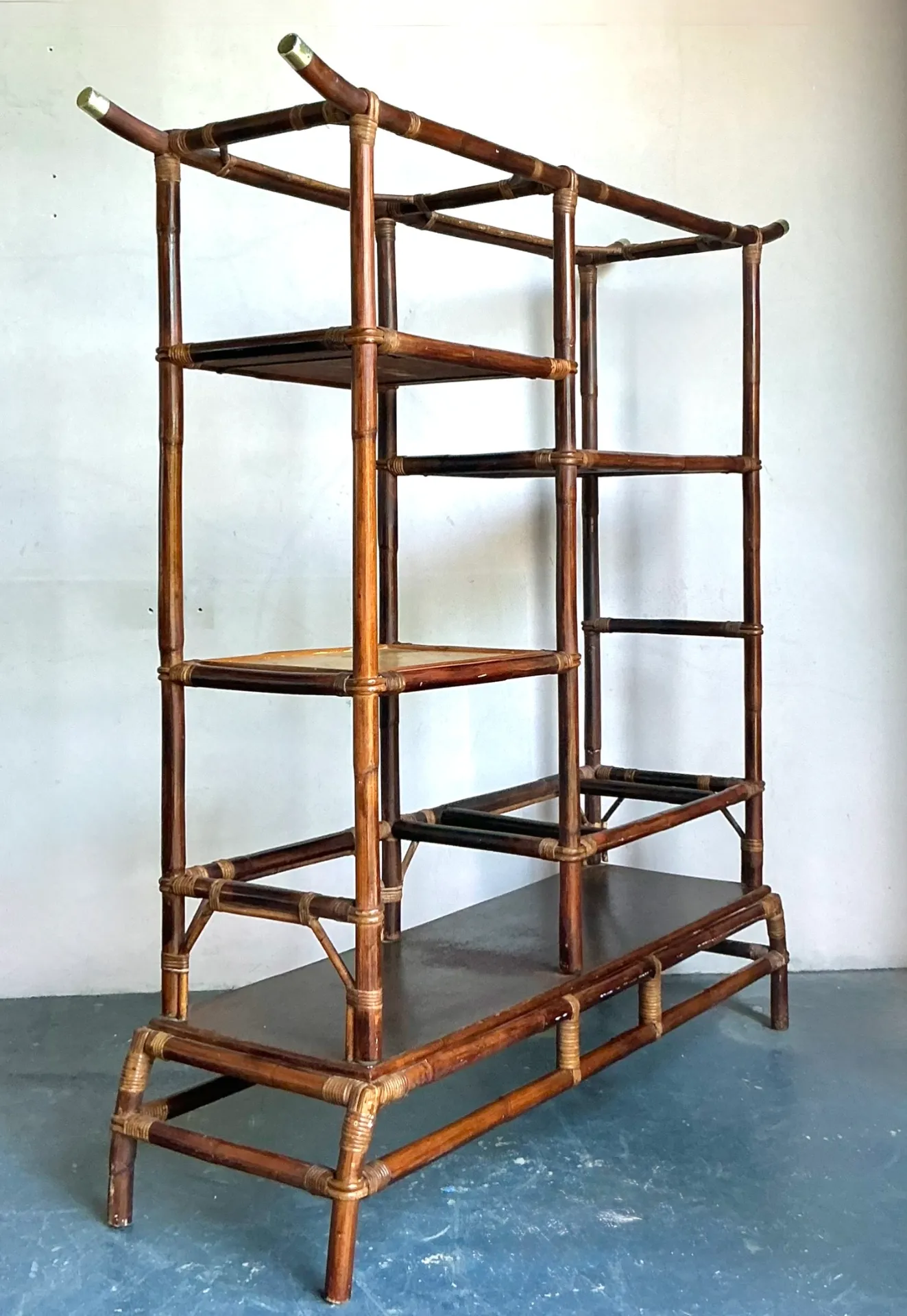 Vintage Boho Rattan Pagoda Etagere After John Wisner for Ficks Reed — additional photo 2
