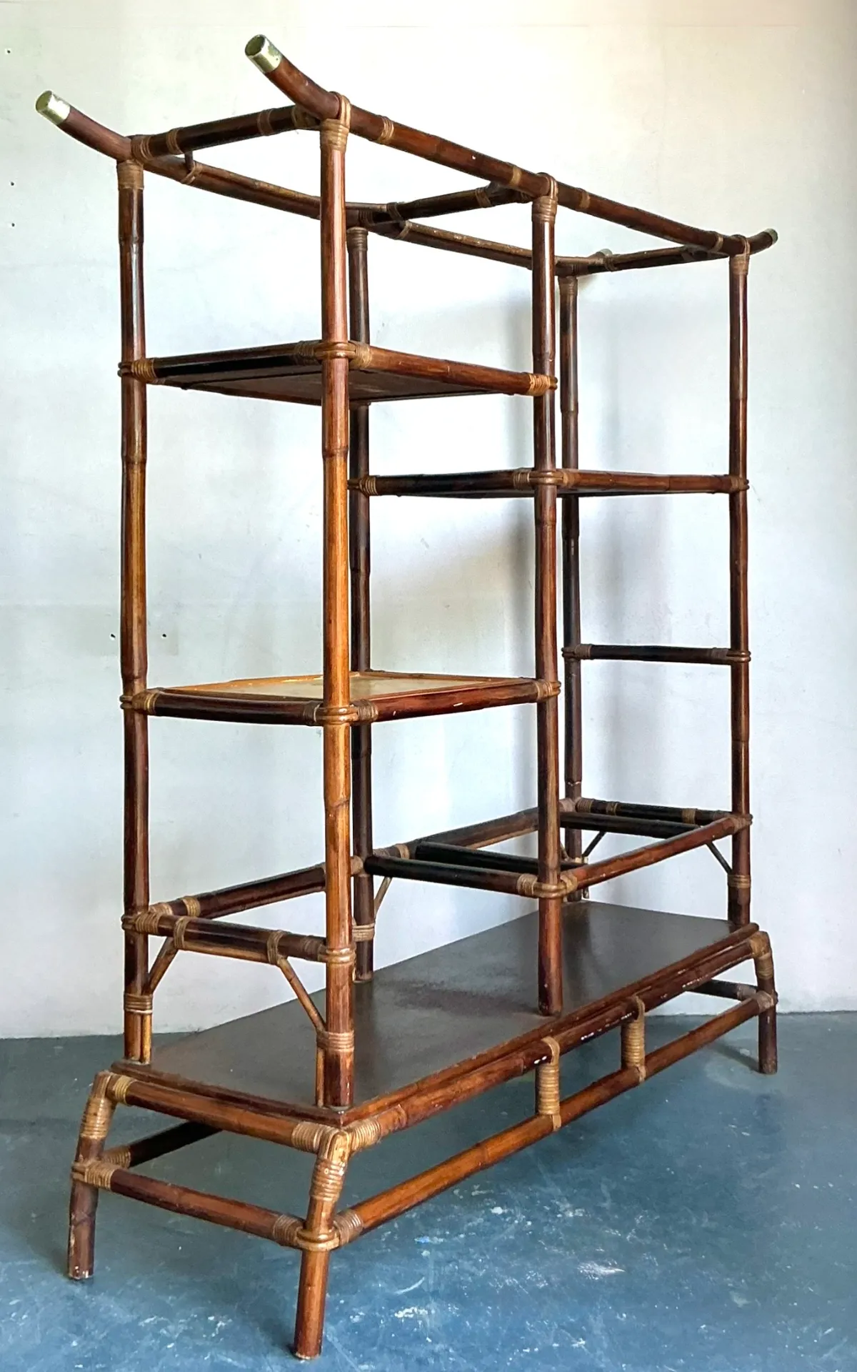 Vintage Boho Rattan Pagoda Etagere After John Wisner for Ficks Reed — additional photo 1