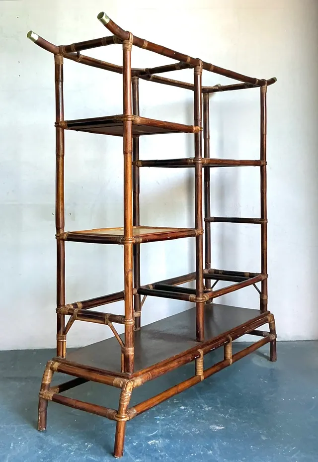 Vintage Boho Rattan Pagoda Etagere After John Wisner for Ficks Reed — additional photo 2