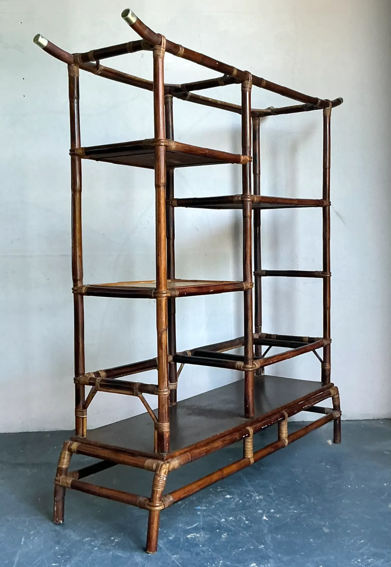 Vintage Boho Rattan Pagoda Etagere After John Wisner for Ficks Reed — additional photo 6