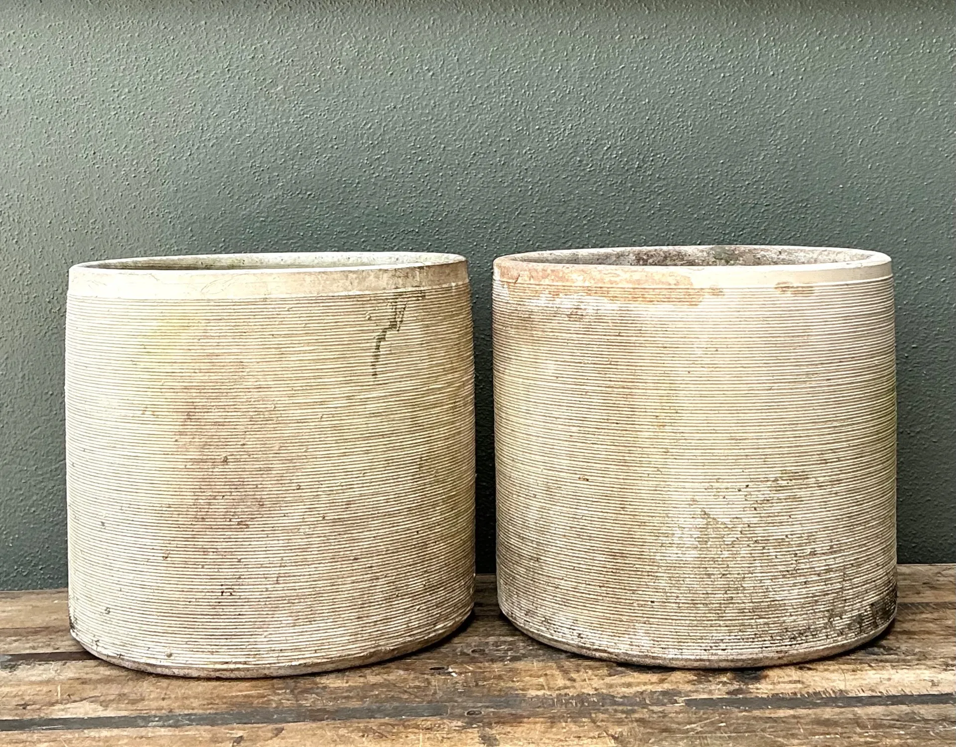 Vintage Ribbed Cement Planters - Pair — additional photo 3