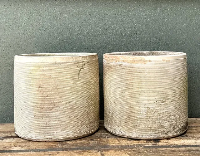 Vintage Ribbed Cement Planters - Pair — additional photo 3