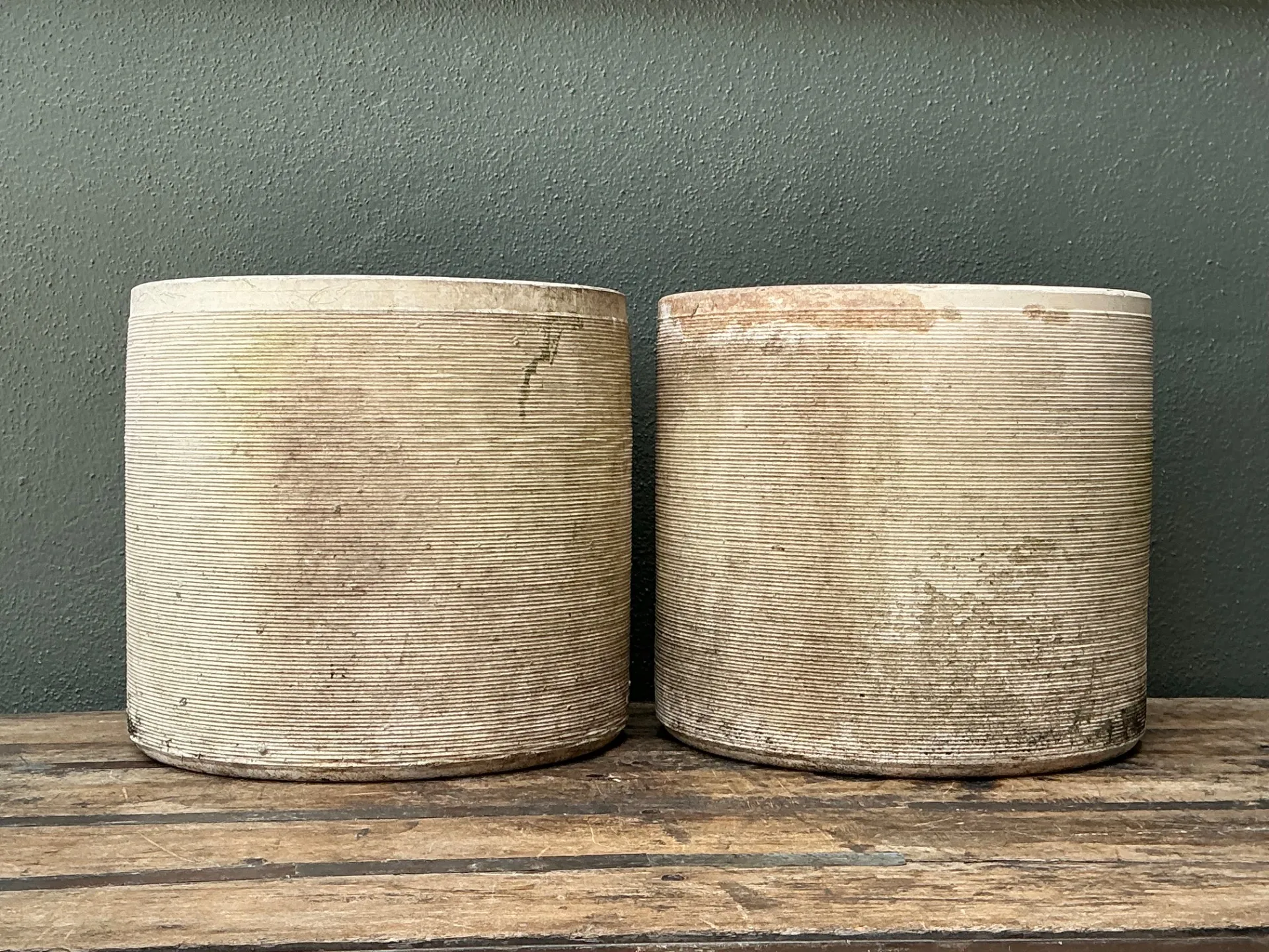 Vintage Ribbed Cement Planters - Pair — additional photo 1