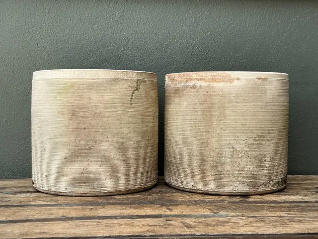 Vintage Ribbed Cement Planters - Pair — additional photo 1