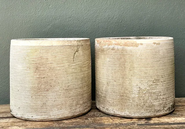 Vintage Ribbed Cement Planters - Pair — additional photo 6