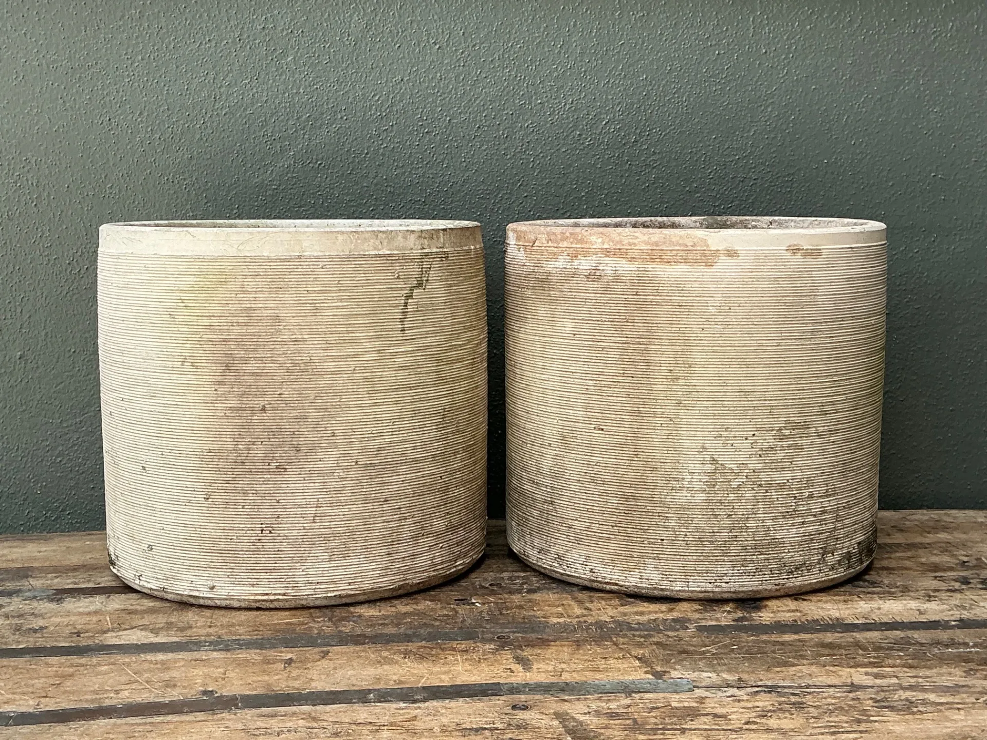 Vintage Ribbed Cement Planters - Pair — additional photo 8