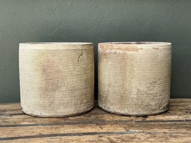 Vintage Ribbed Cement Planters - Pair — additional photo 8
