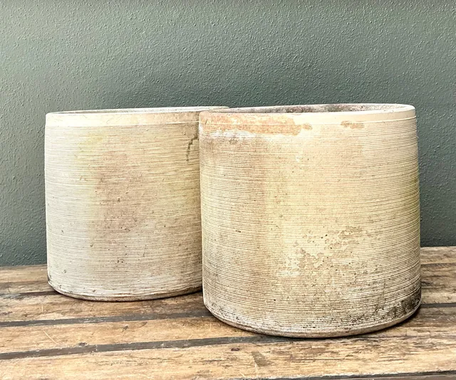 Vintage Ribbed Cement Planters - Pair — additional photo 7