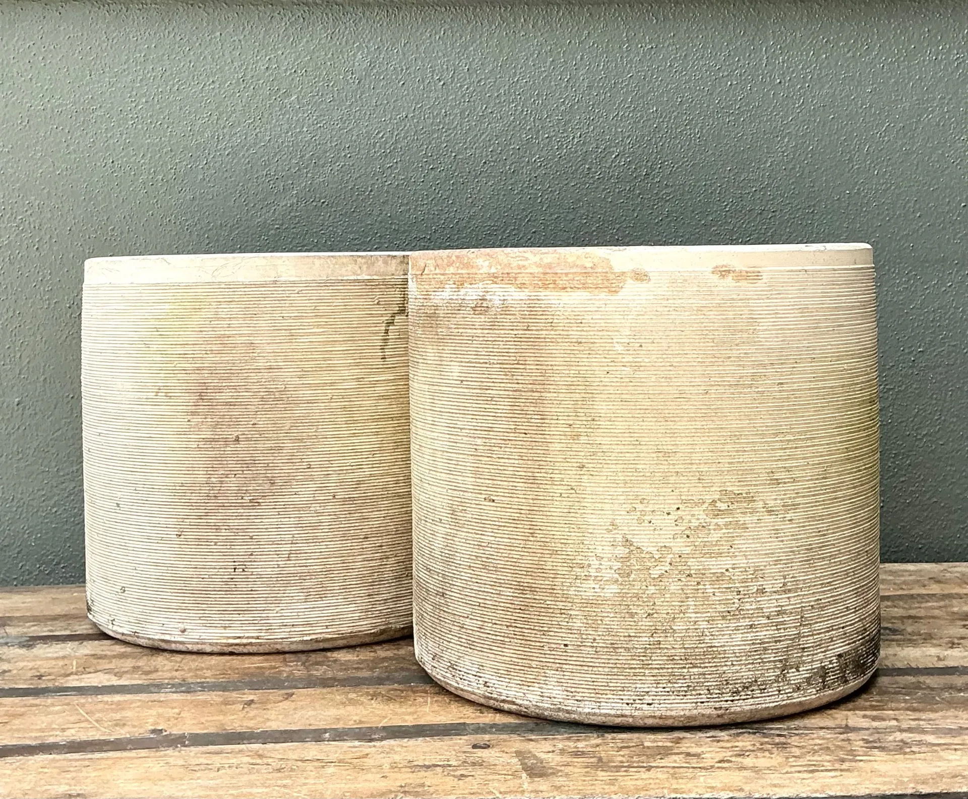 Vintage Ribbed Cement Planters - Pair — additional photo 4