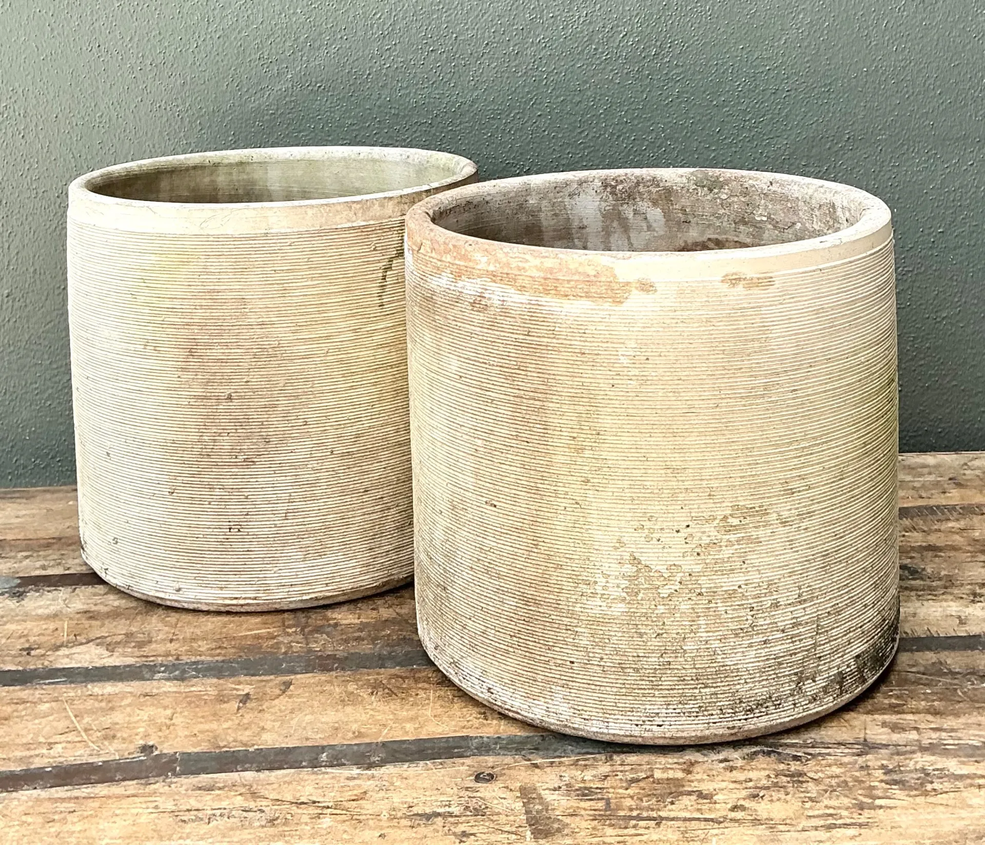 Vintage Ribbed Cement Planters - Pair — additional photo 2