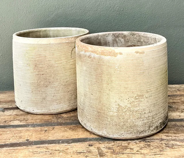 Vintage Ribbed Cement Planters - Pair — additional photo 2