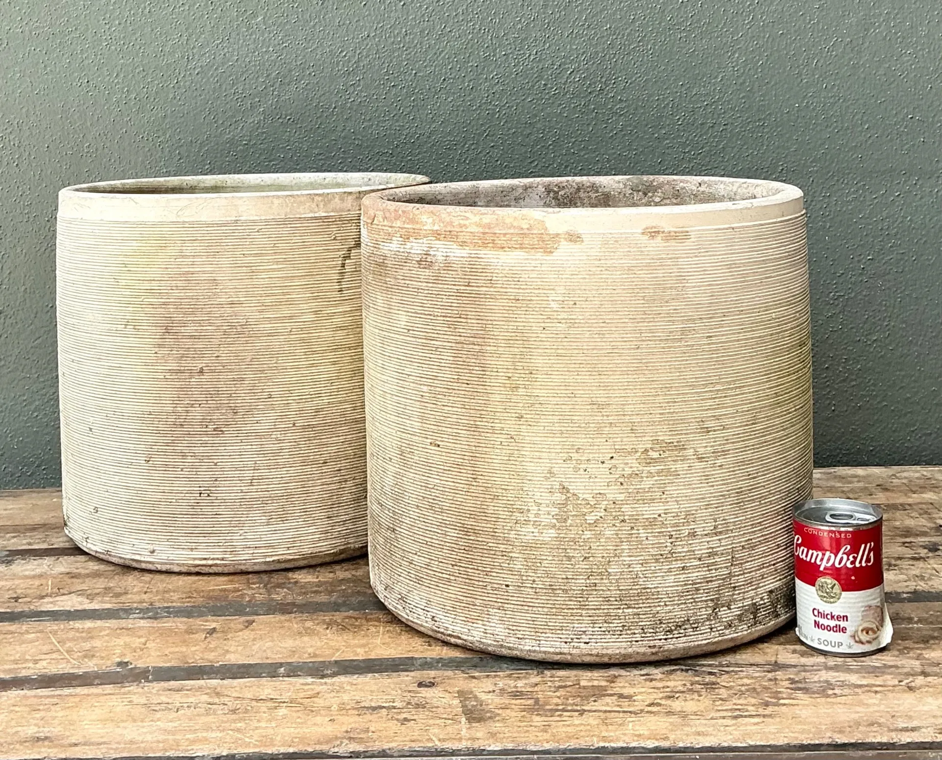 Vintage Ribbed Cement Planters - Pair — additional photo 5