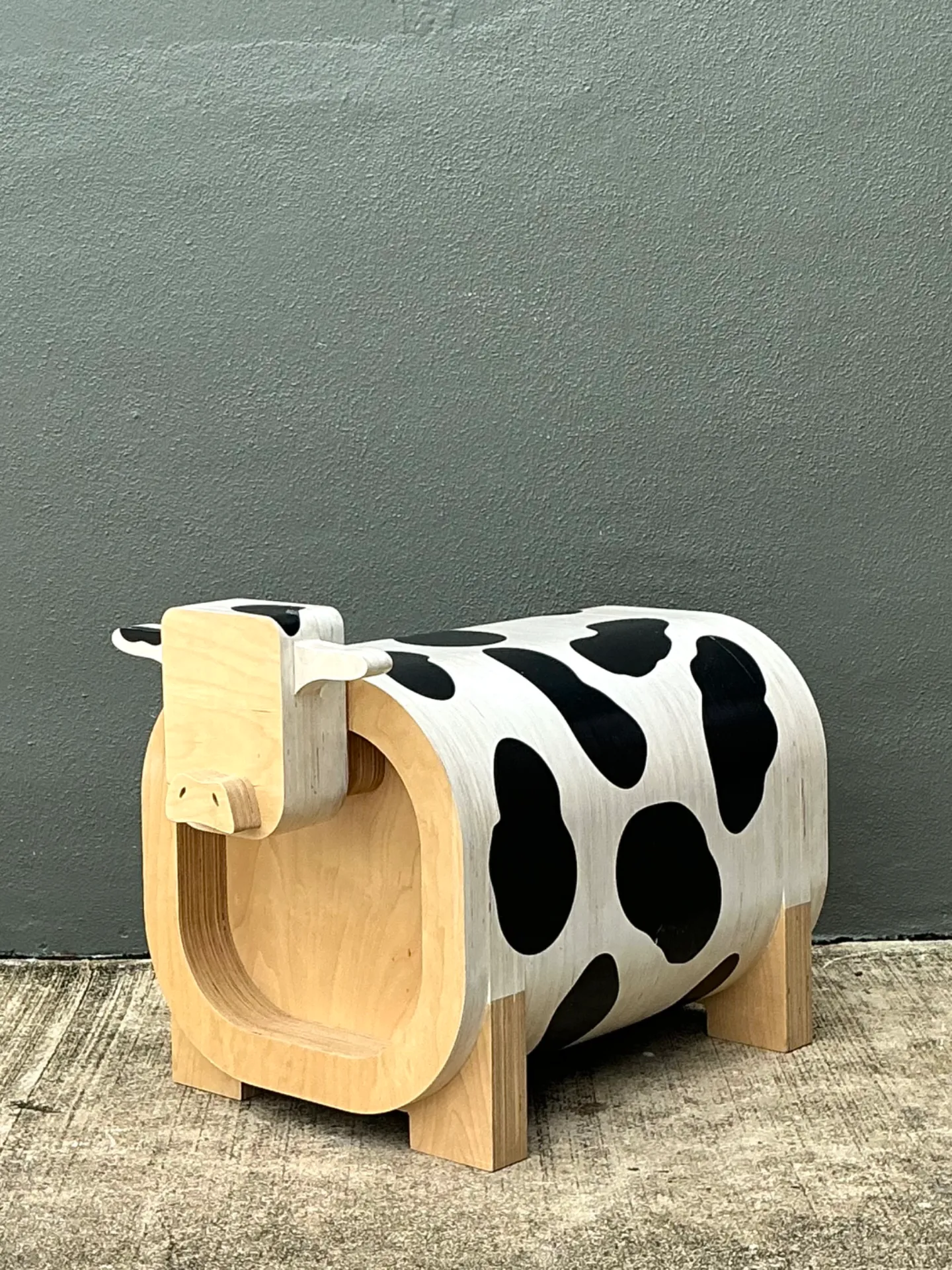 Vintage Sculptural Wood Cow Low Stool — additional photo 7