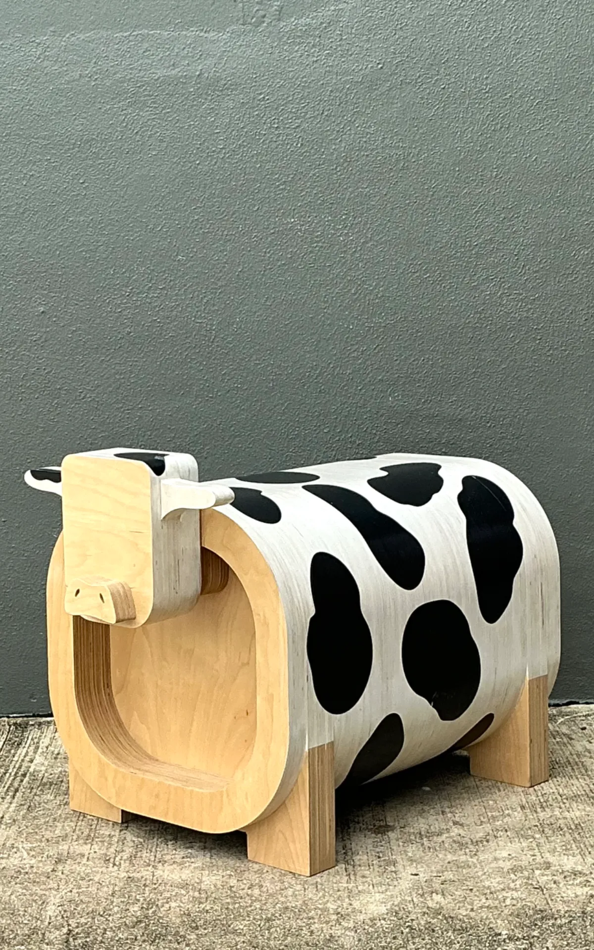 Vintage Sculptural Wood Cow Low Stool — additional photo 7