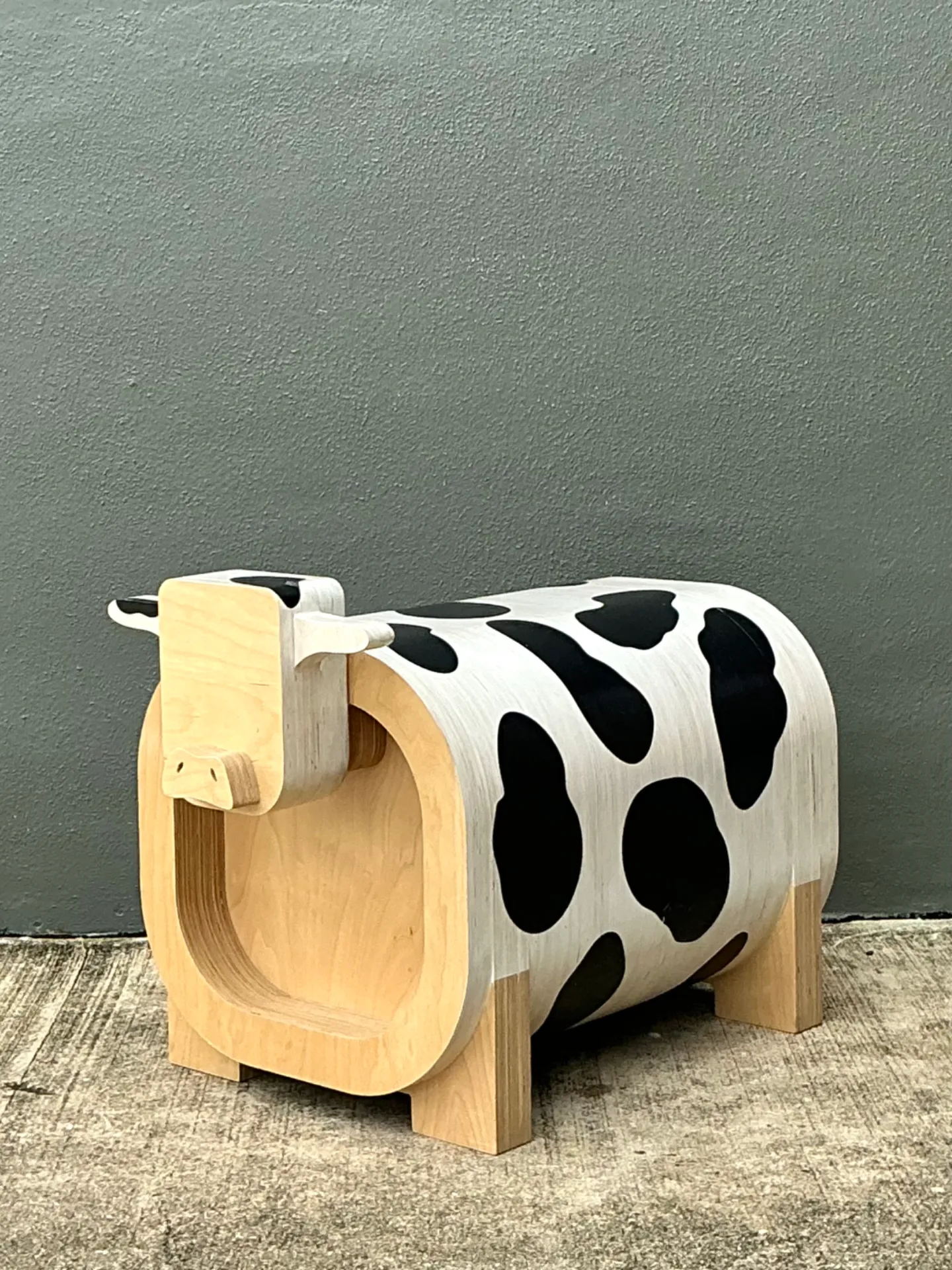Vintage Sculptural Wood Cow Low Stool — additional photo 3