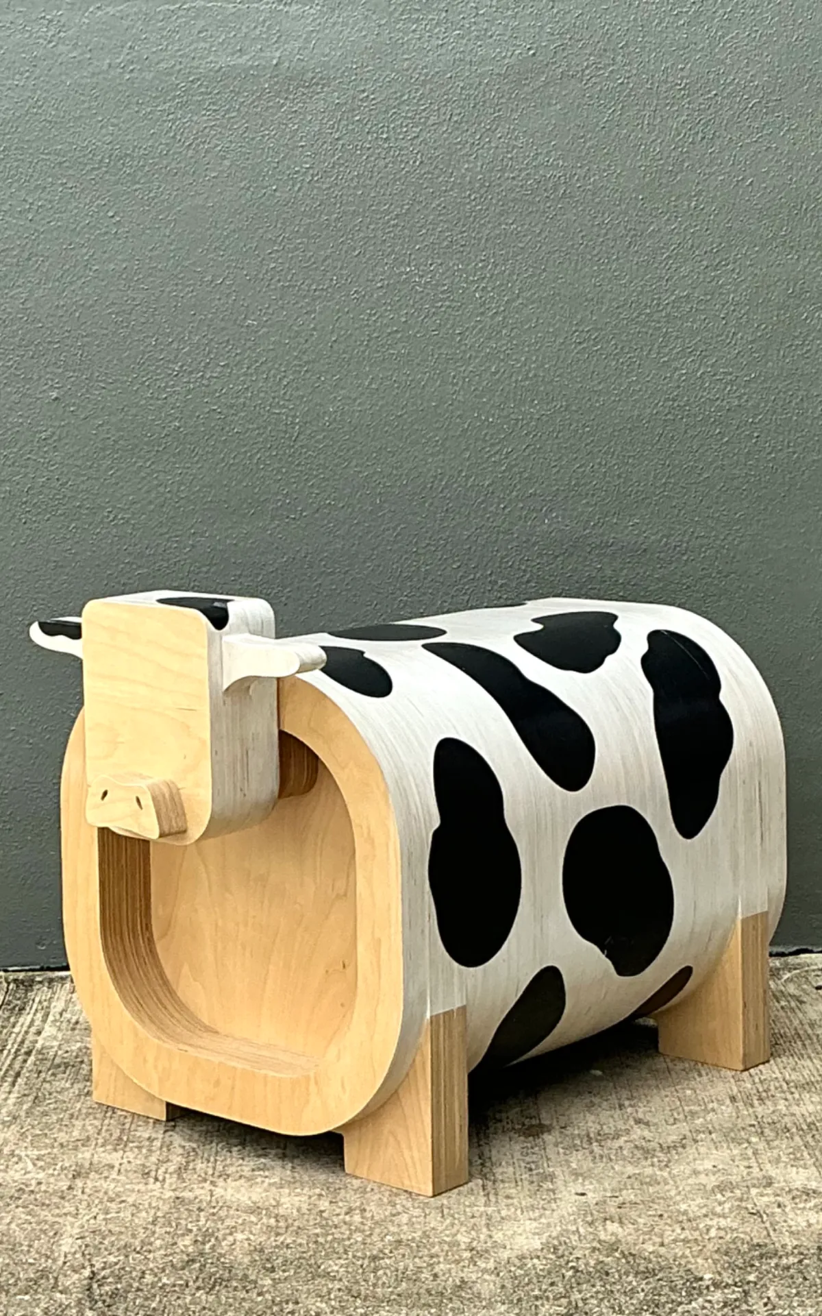 Vintage Sculptural Wood Cow Low Stool — additional photo 3