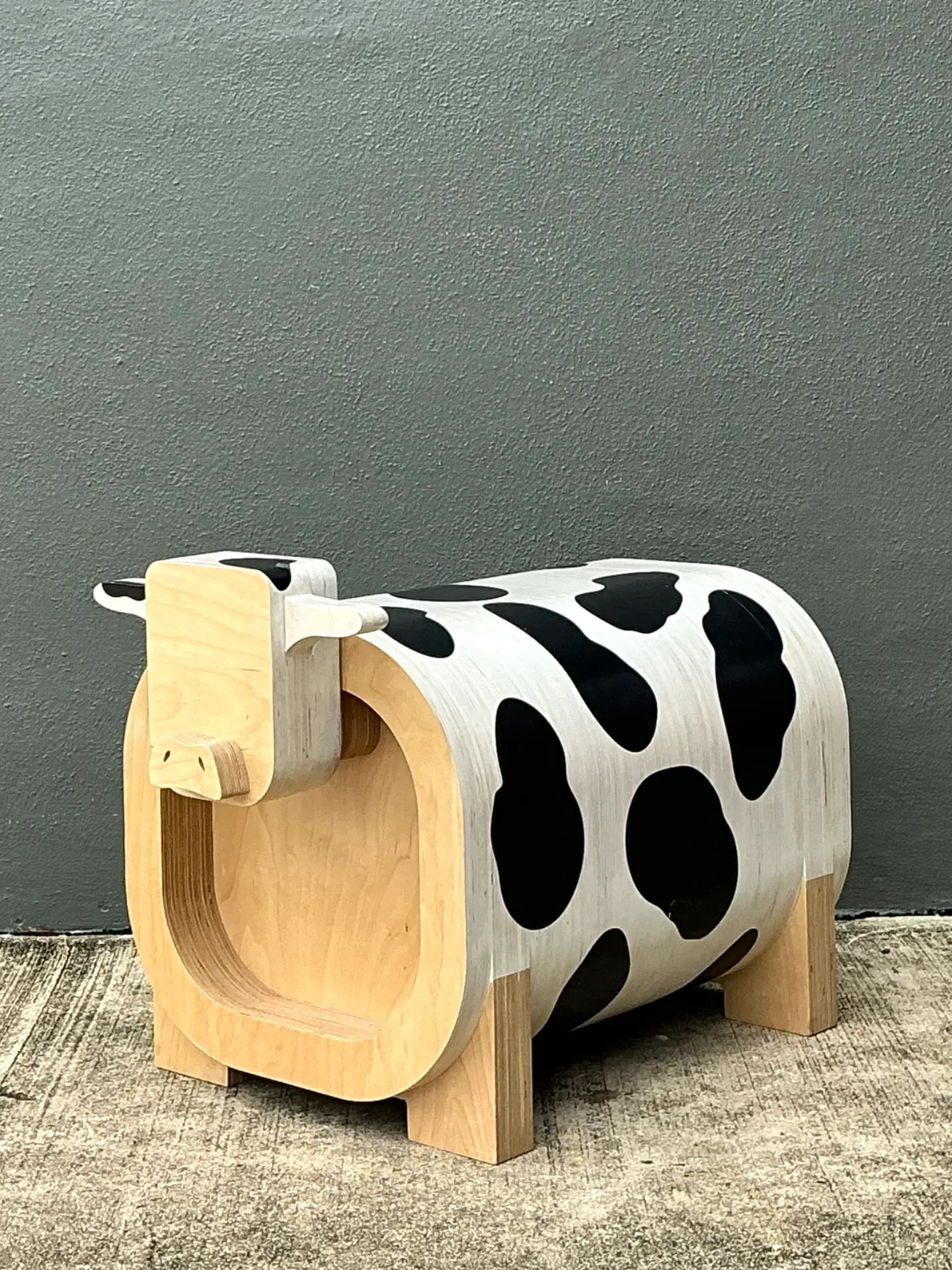 Vintage Sculptural Wood Cow Low Stool — additional photo 1