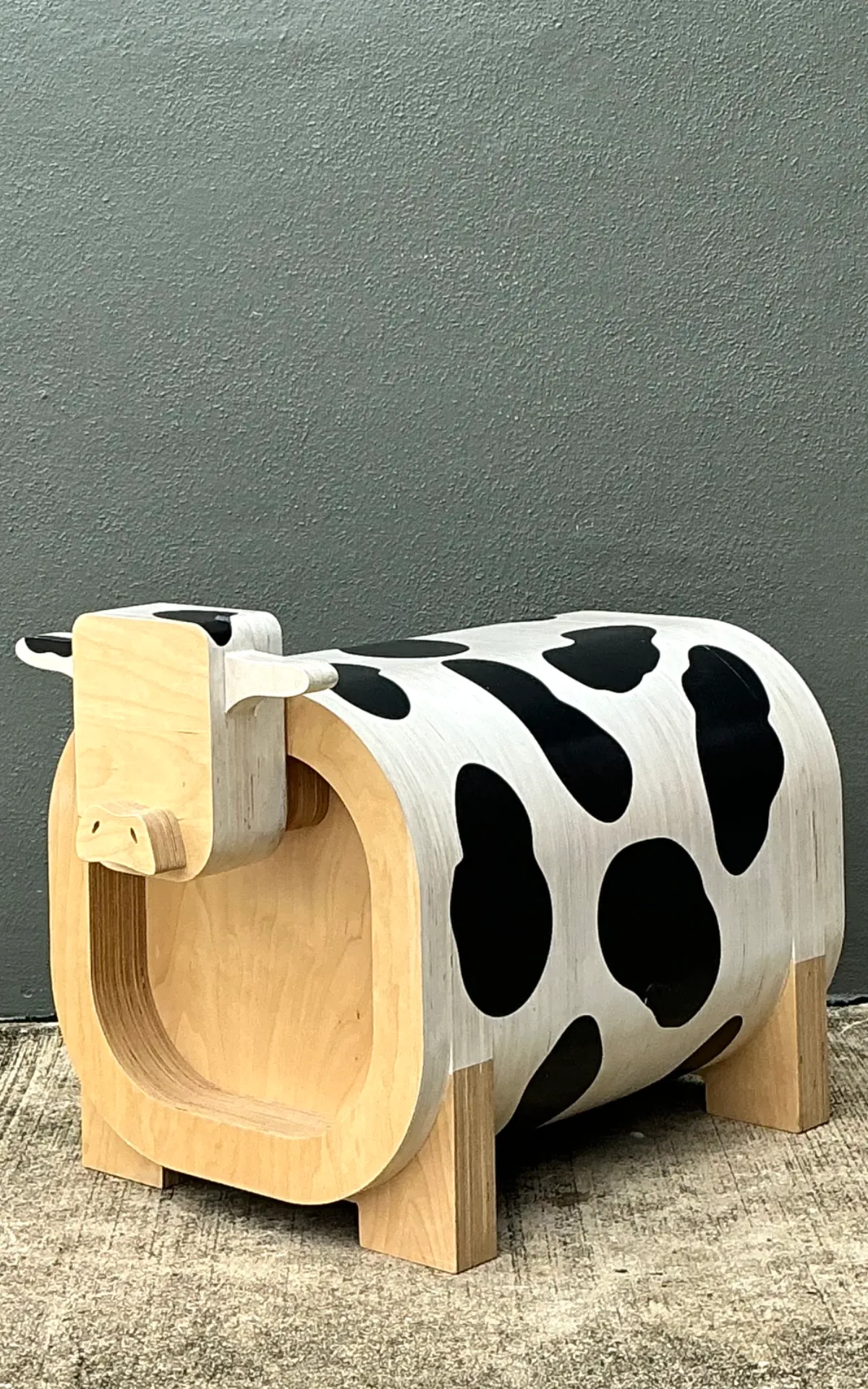 Vintage Sculptural Wood Cow Low Stool — additional photo 1