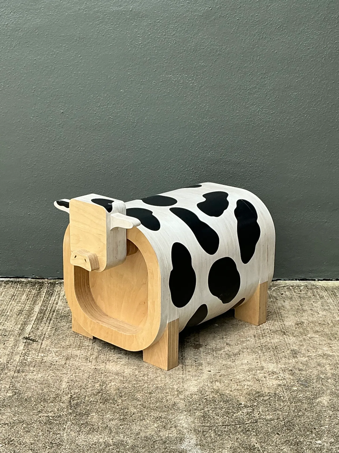 Vintage Sculptural Wood Cow Low Stool — additional photo 5