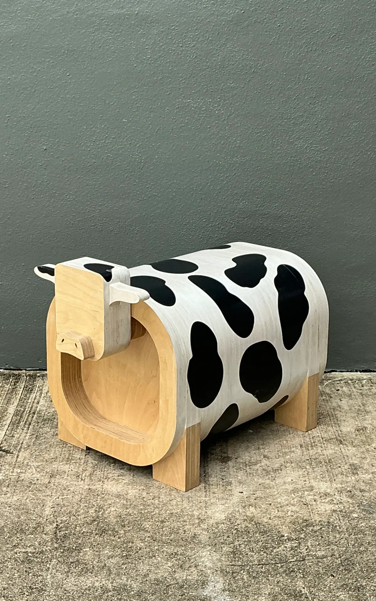 Vintage Sculptural Wood Cow Low Stool — additional photo 5