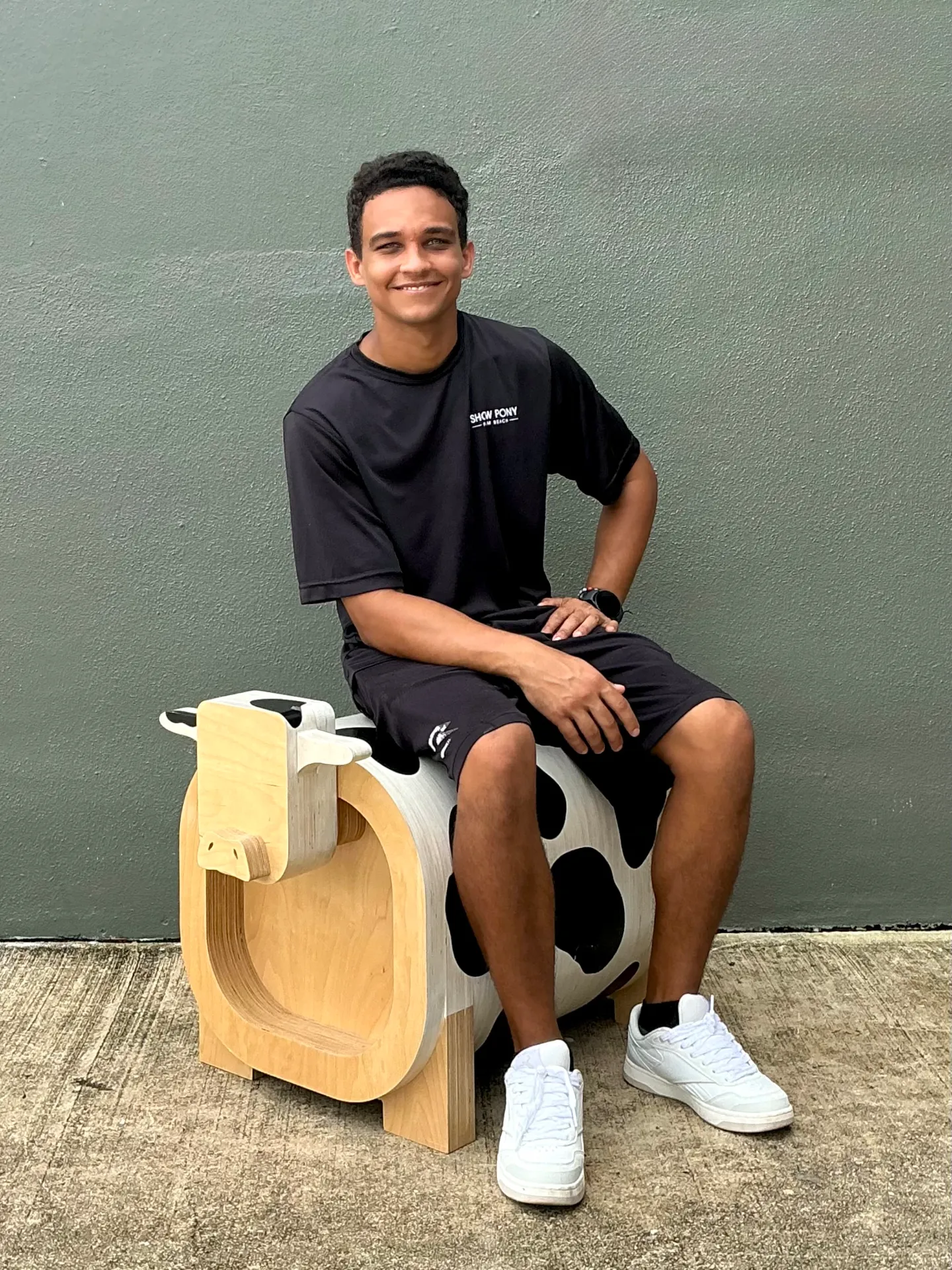 Vintage Sculptural Wood Cow Low Stool — additional photo 2