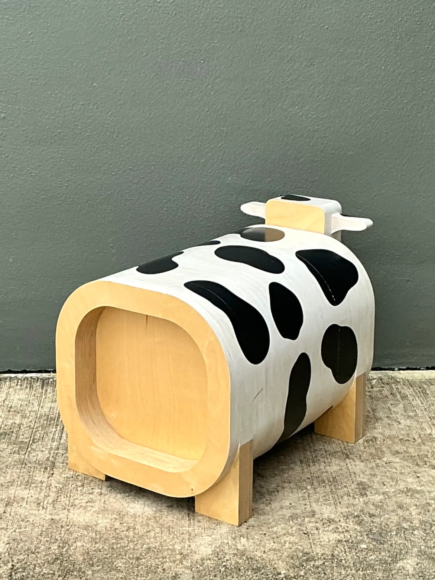 Vintage Sculptural Wood Cow Low Stool — additional photo 4