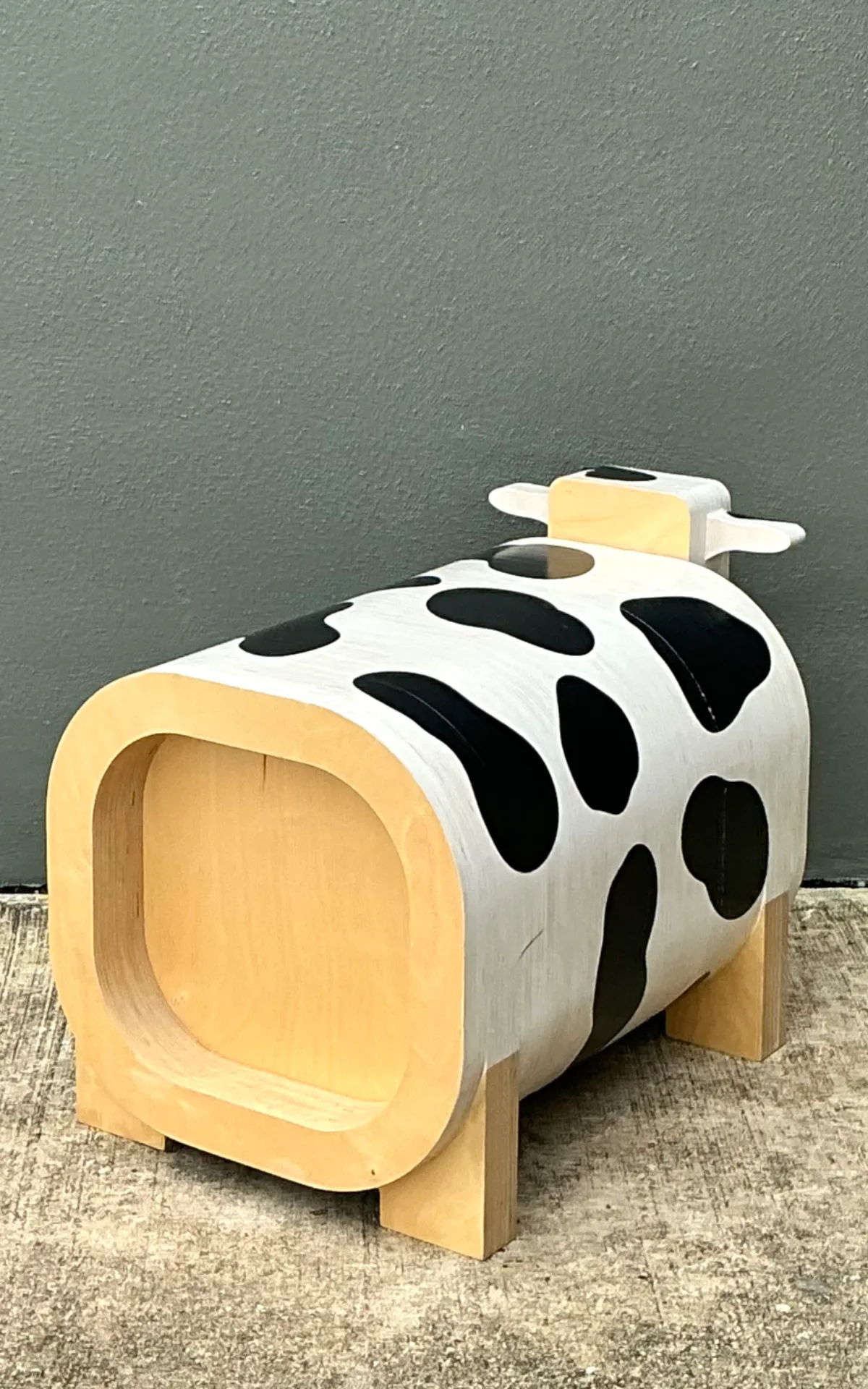 Vintage Sculptural Wood Cow Low Stool — additional photo 4