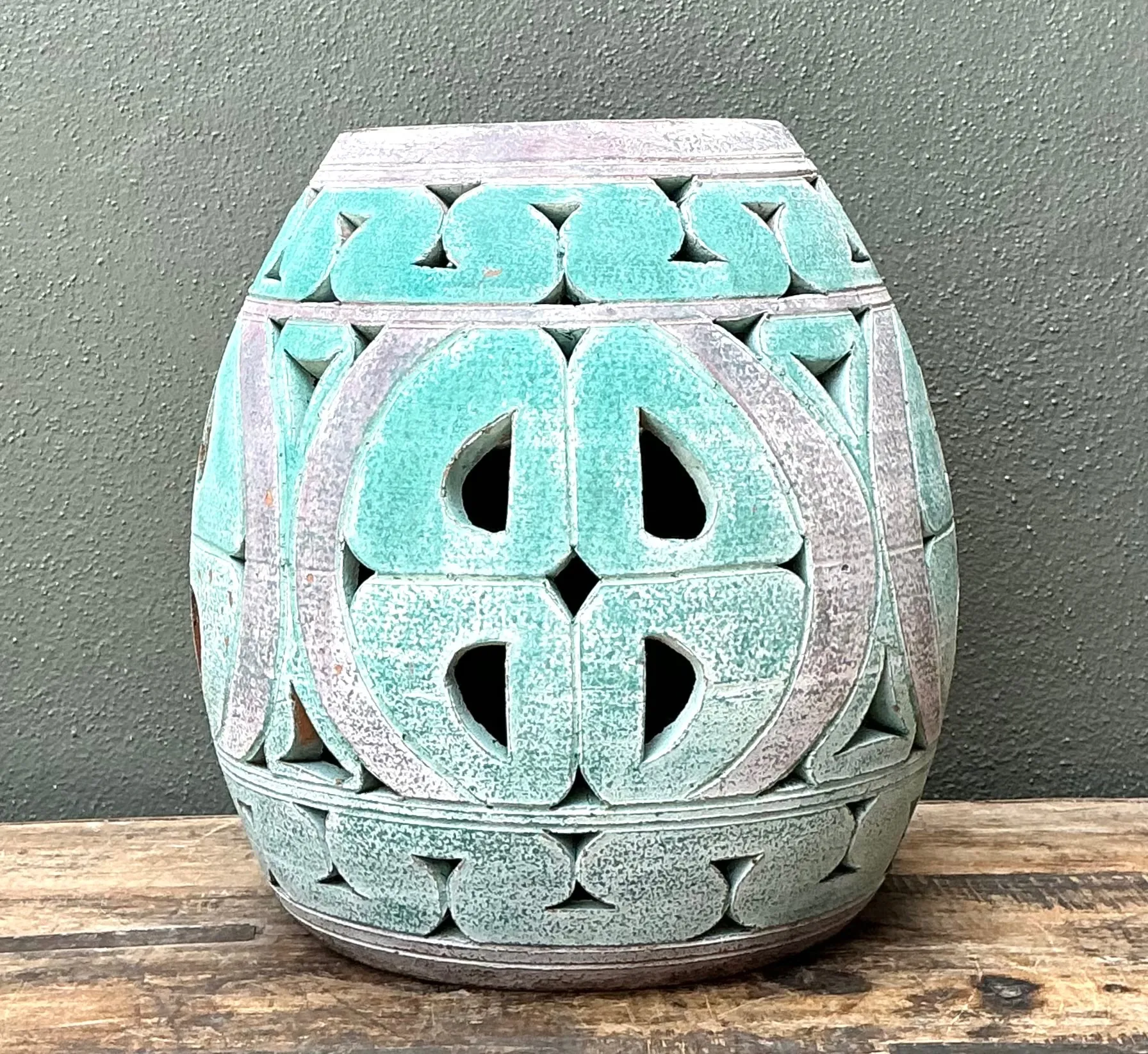 Vintage Patinated Ceramic Low Stool — additional photo 2