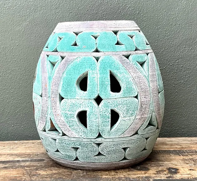 Vintage Patinated Ceramic Low Stool — additional photo 2