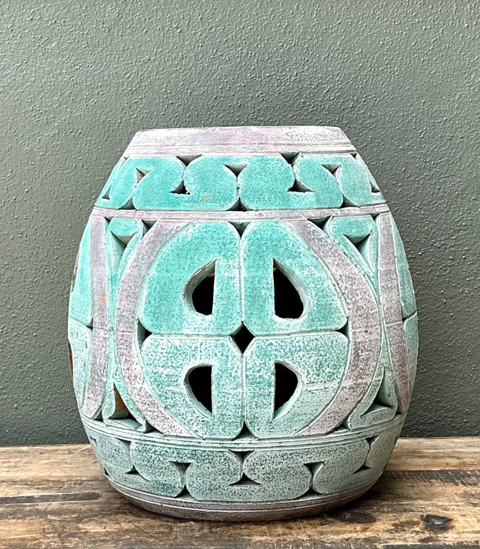 Vintage Patinated Ceramic Low Stool — additional photo 3