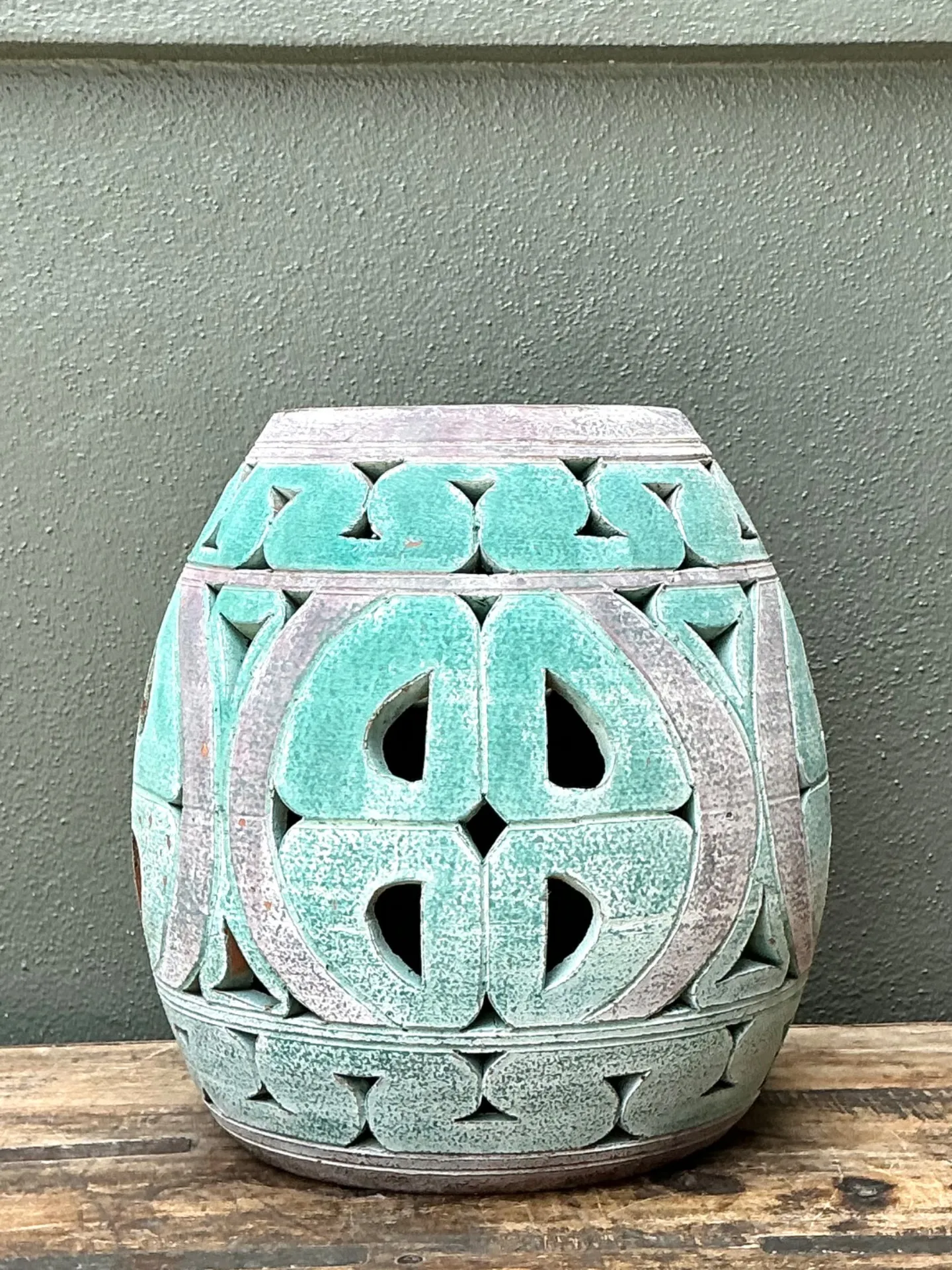 Vintage Patinated Ceramic Low Stool — additional photo 4