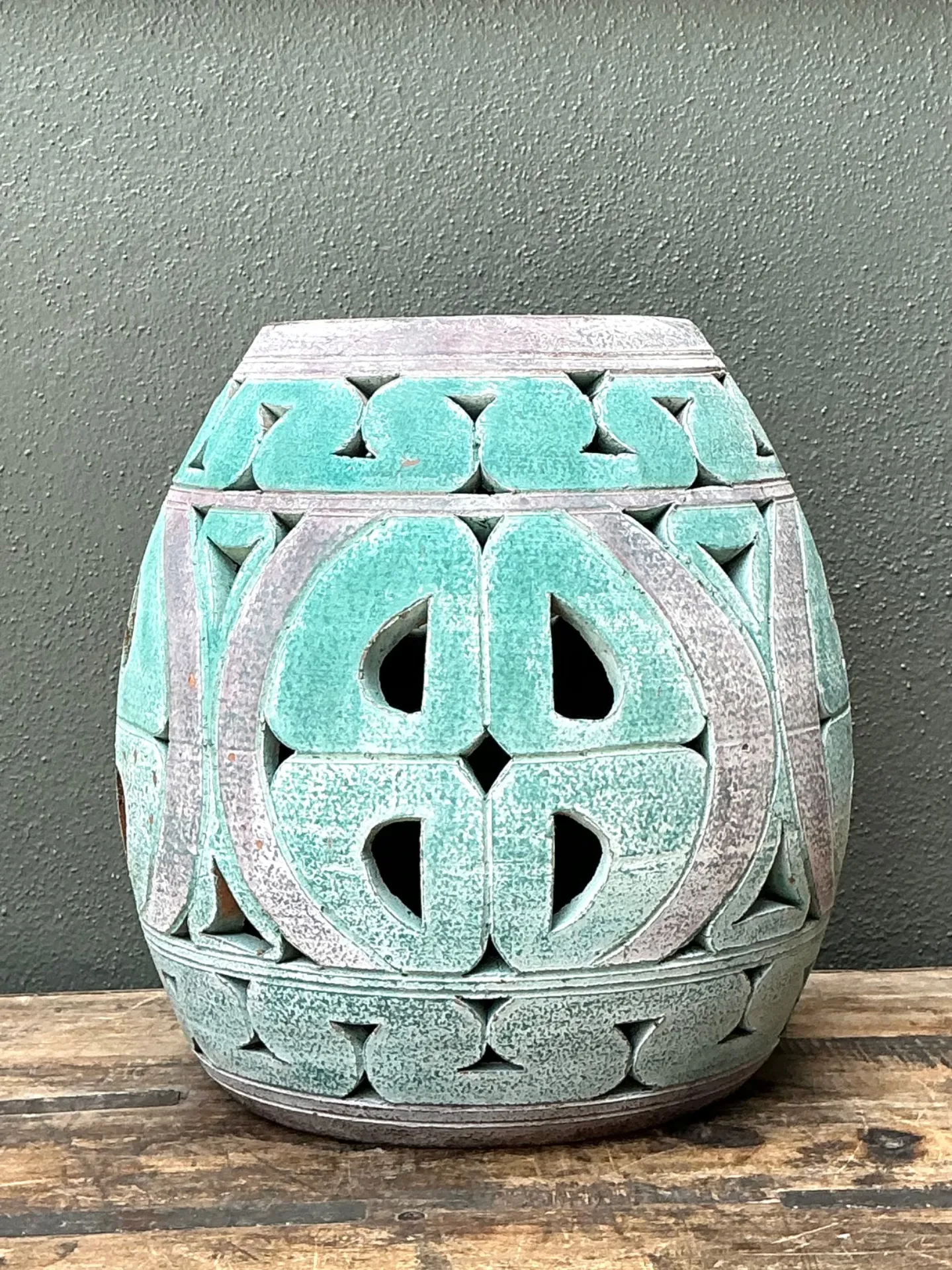 Vintage Patinated Ceramic Low Stool — additional photo 6