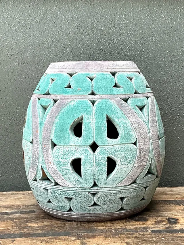 Vintage Patinated Ceramic Low Stool — additional photo 6