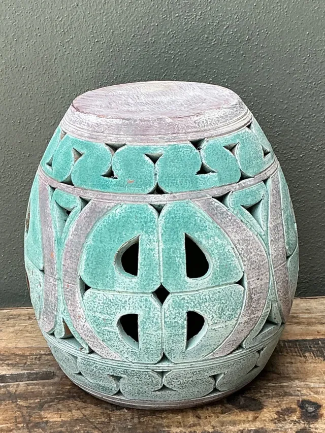 Vintage Patinated Ceramic Low Stool — additional photo 7