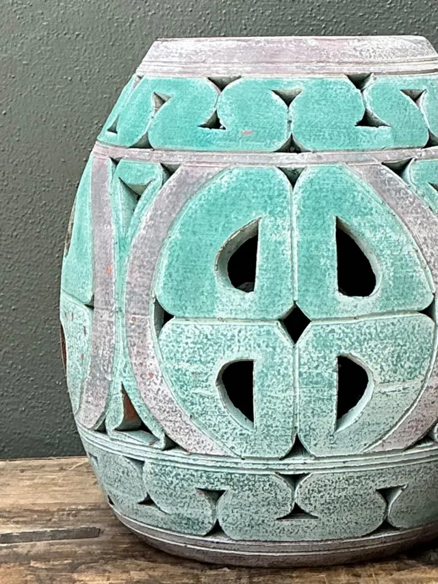 Vintage Patinated Ceramic Low Stool — additional photo 5