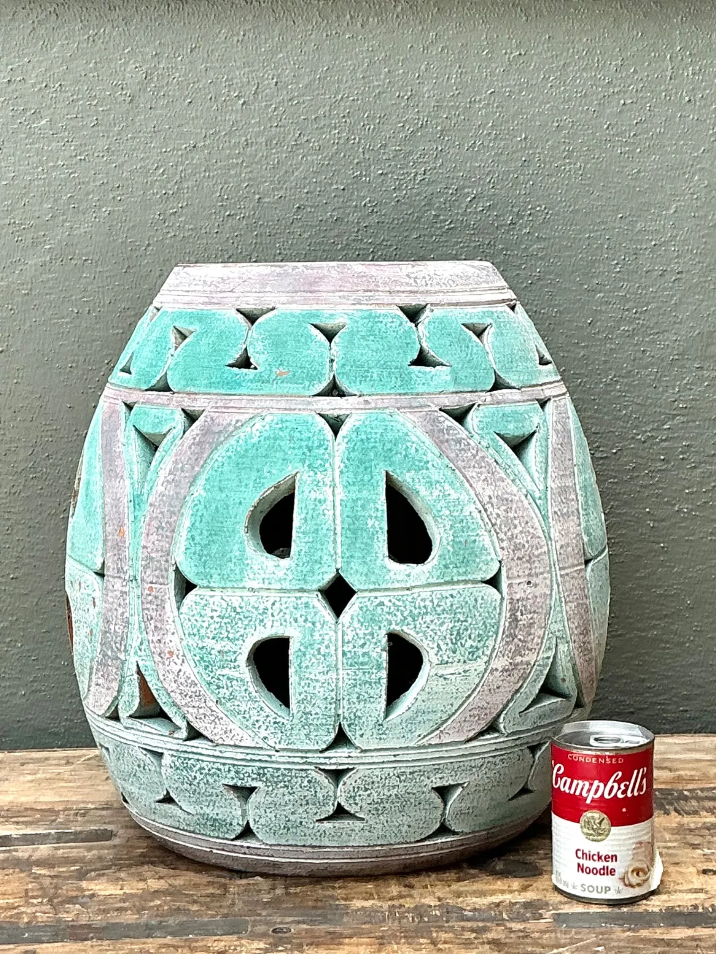 Vintage Patinated Ceramic Low Stool — additional photo 1