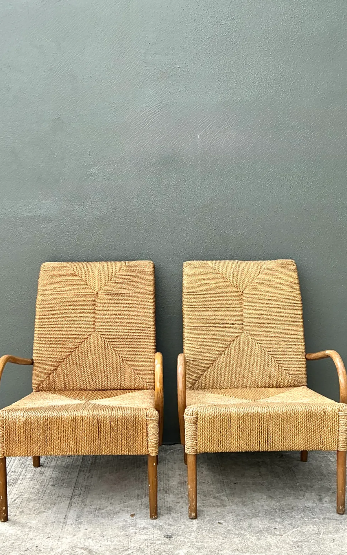 Vintage Japanese Wood and Twisted Jute Lounge Chairs - Pair — additional photo 8