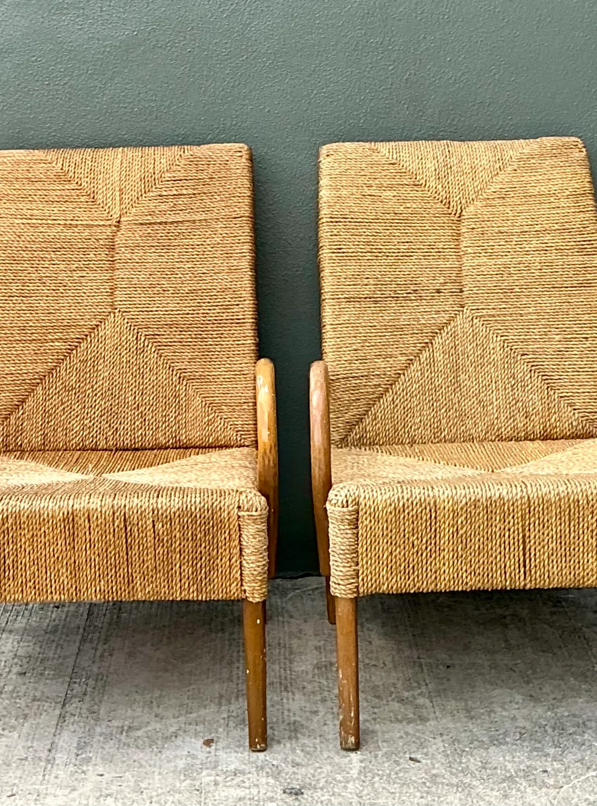 Vintage Japanese Wood and Twisted Jute Lounge Chairs - Pair — additional photo 6